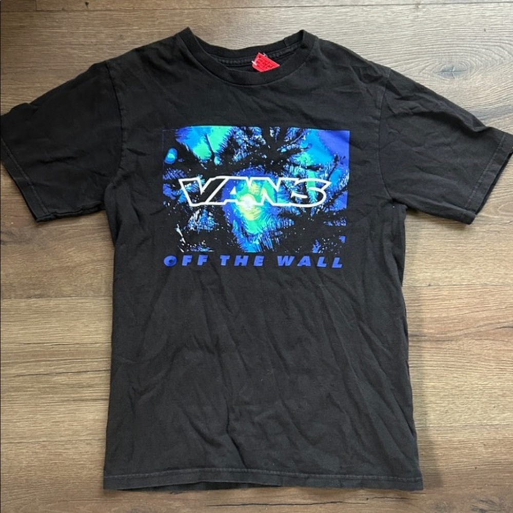 Vans Black Short Sleeve Tee with Blue Graphic ! Large